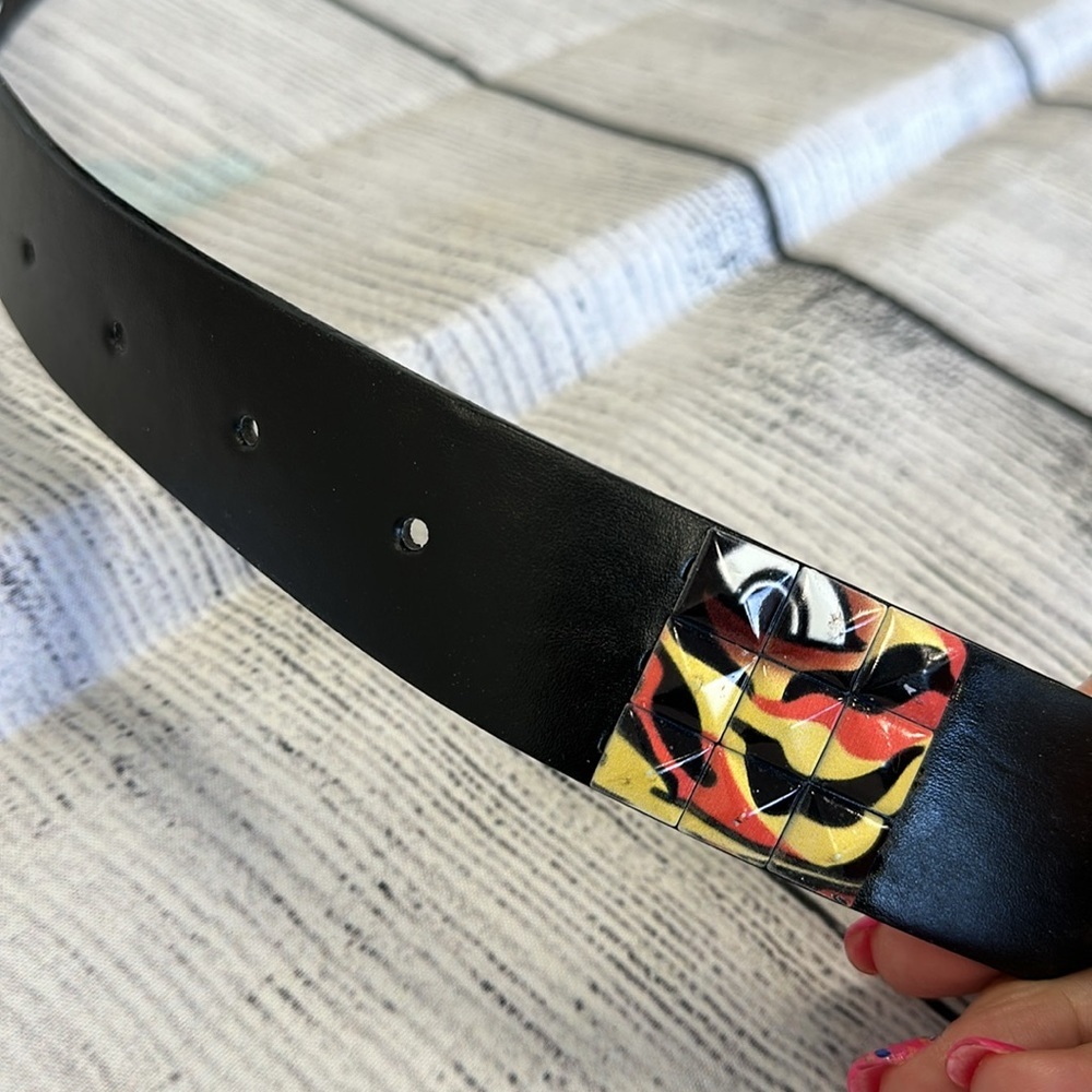 Genuine Italian Design Leather Belt Unisex • Tiger Tiles • Sz L • NEW!! - Picture 7 of 10